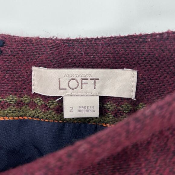 Loft Southwestern Blanket Faux Wrap Skirt Fringe Red Striped Cotton Womens Sz 2 - Picture 6 of 12